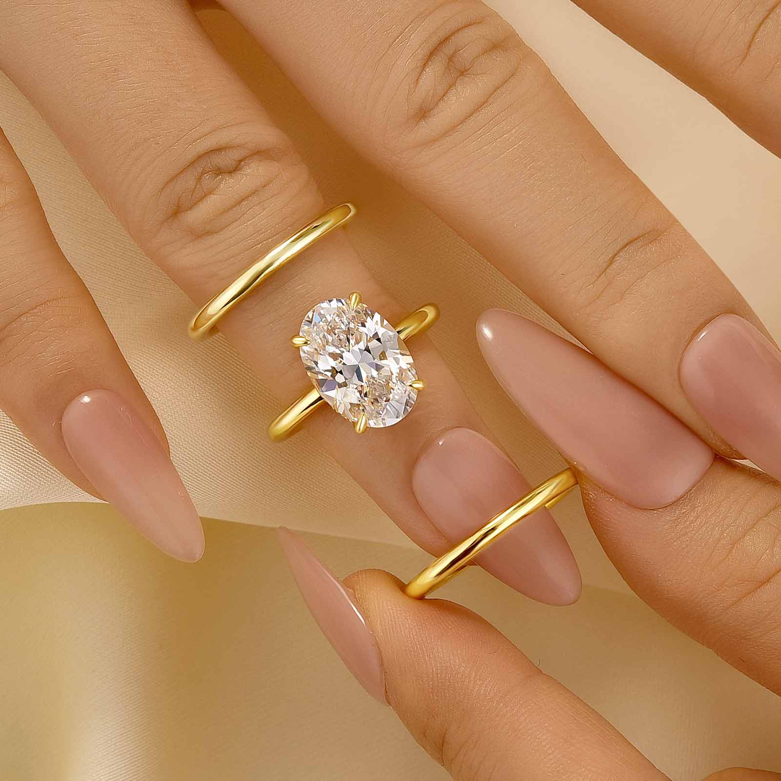 Brass 3PC 4.5Ct Solitaire Oval Cut Wedding Ring Sets - Velirellajewelry