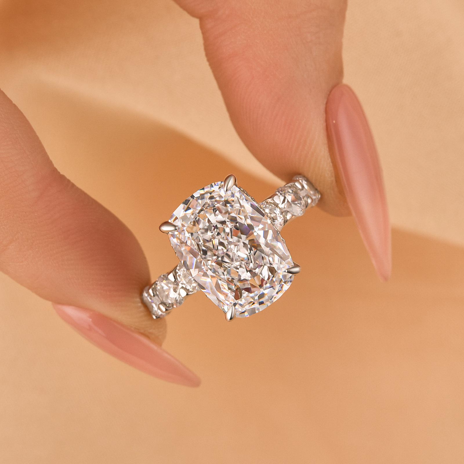 Velirella Gorgeous Elongated Crushed Ice Cushion Cut Engagement Ring - Velirellajewelry