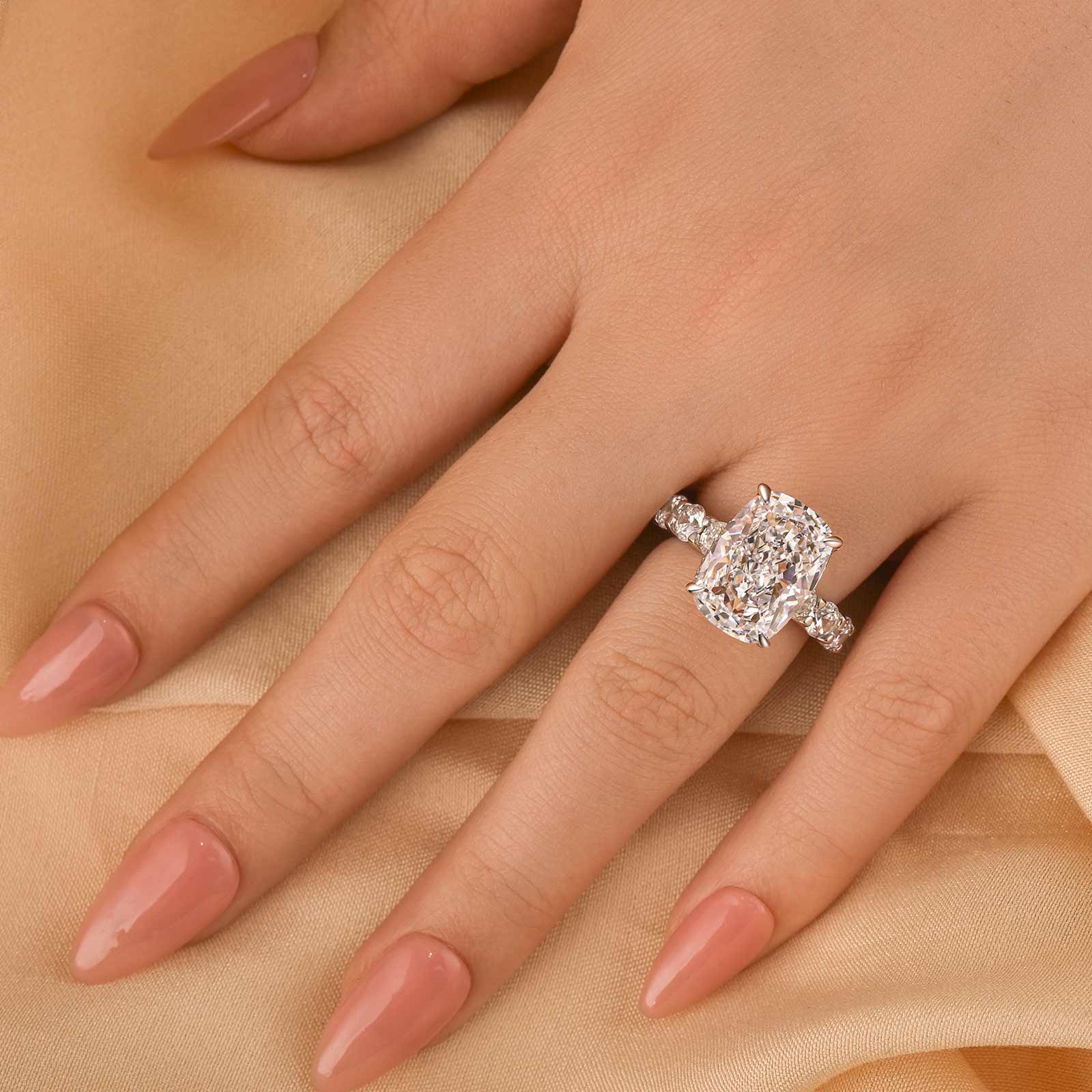 Velirella Gorgeous Elongated Crushed Ice Cushion Cut Engagement Ring - Velirellajewelry