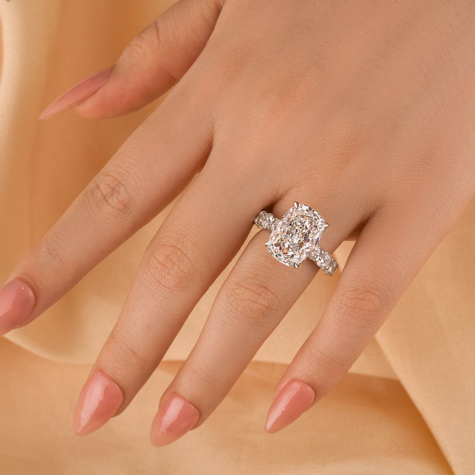 Velirella Gorgeous Elongated Crushed Ice Cushion Cut Engagement Ring - Velirellajewelry