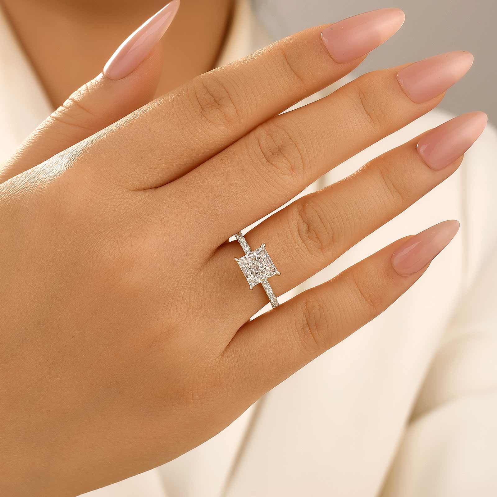 Velirella Moissanite 2.0~3.0 Carat Square Princess Cut Engagement Ring - Velirellajewelry
