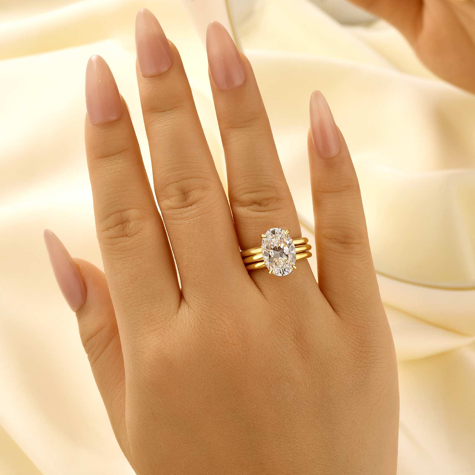 Brass 3PC 4.5Ct Solitaire Oval Cut Wedding Ring Sets - Velirellajewelry