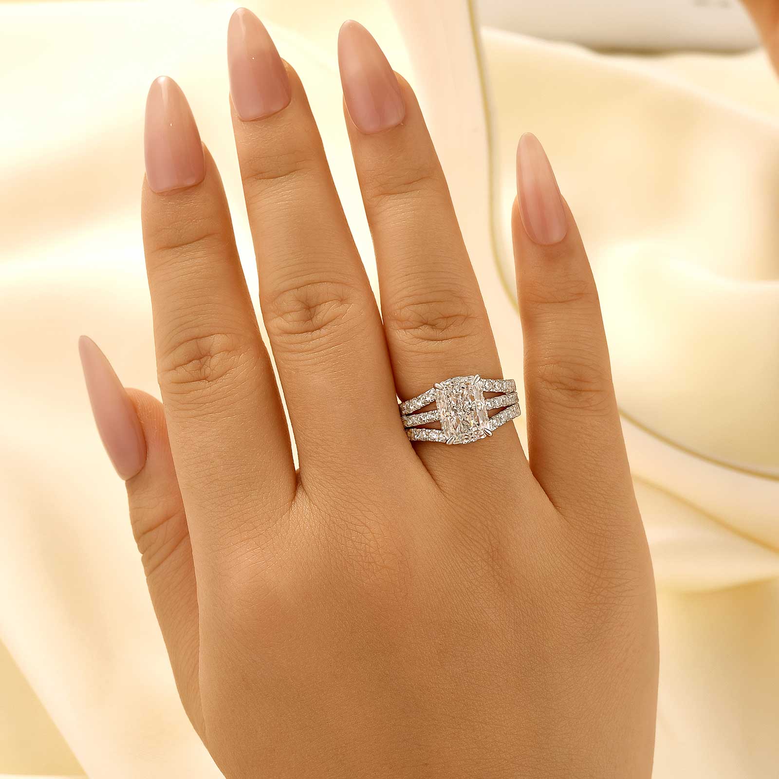 2PC 3.5Ct Radiant Cut Engagement Ring With Enhancer Wedding Band In Brass - Velirellajewelry