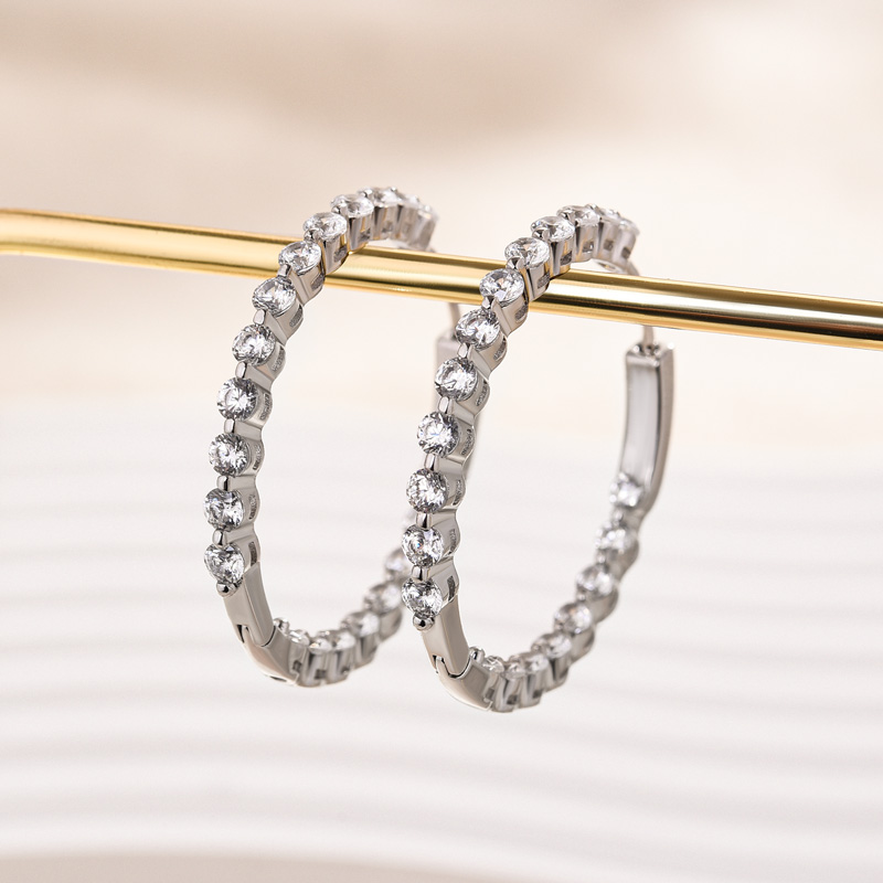 Unique Round Cut 18K White Gold Plated Hoop Earrings