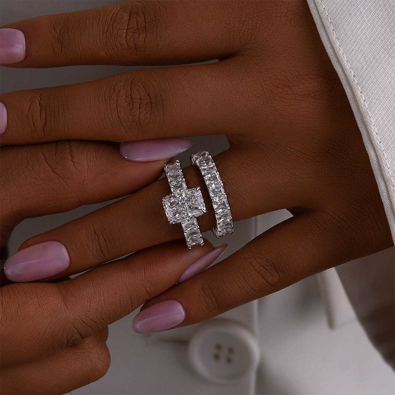 3.5Ct Luxe Radiant Cut Engagement Ring Travel Ring With Radiant Cut Wedding Band - Velirellajewelry
