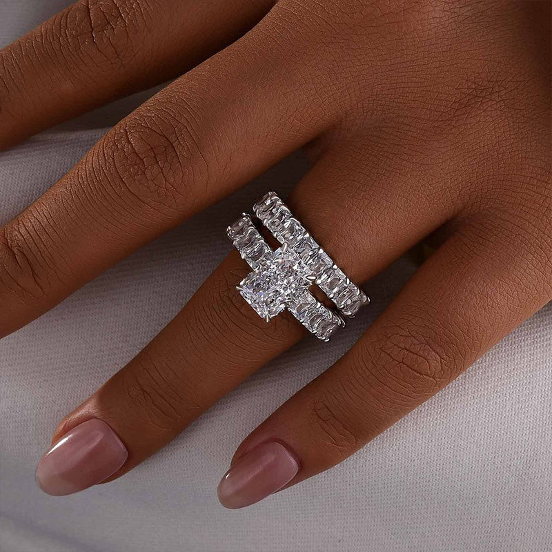 3.5Ct Luxe Radiant Cut Engagement Ring Travel Ring With Radiant Cut Wedding Band - Velirellajewelry