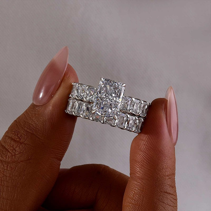 3.5Ct Luxe Radiant Cut Engagement Ring Travel Ring With Radiant Cut Wedding Band - Velirellajewelry