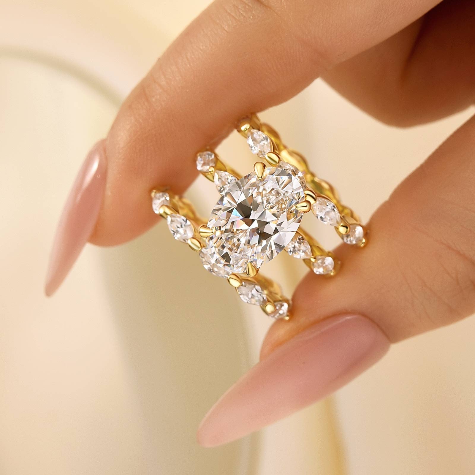 Velirella Unique 4.5Ct Oval&Marquise Cut 3PC Wedding Ring Set In Brass - Velirellajewelry