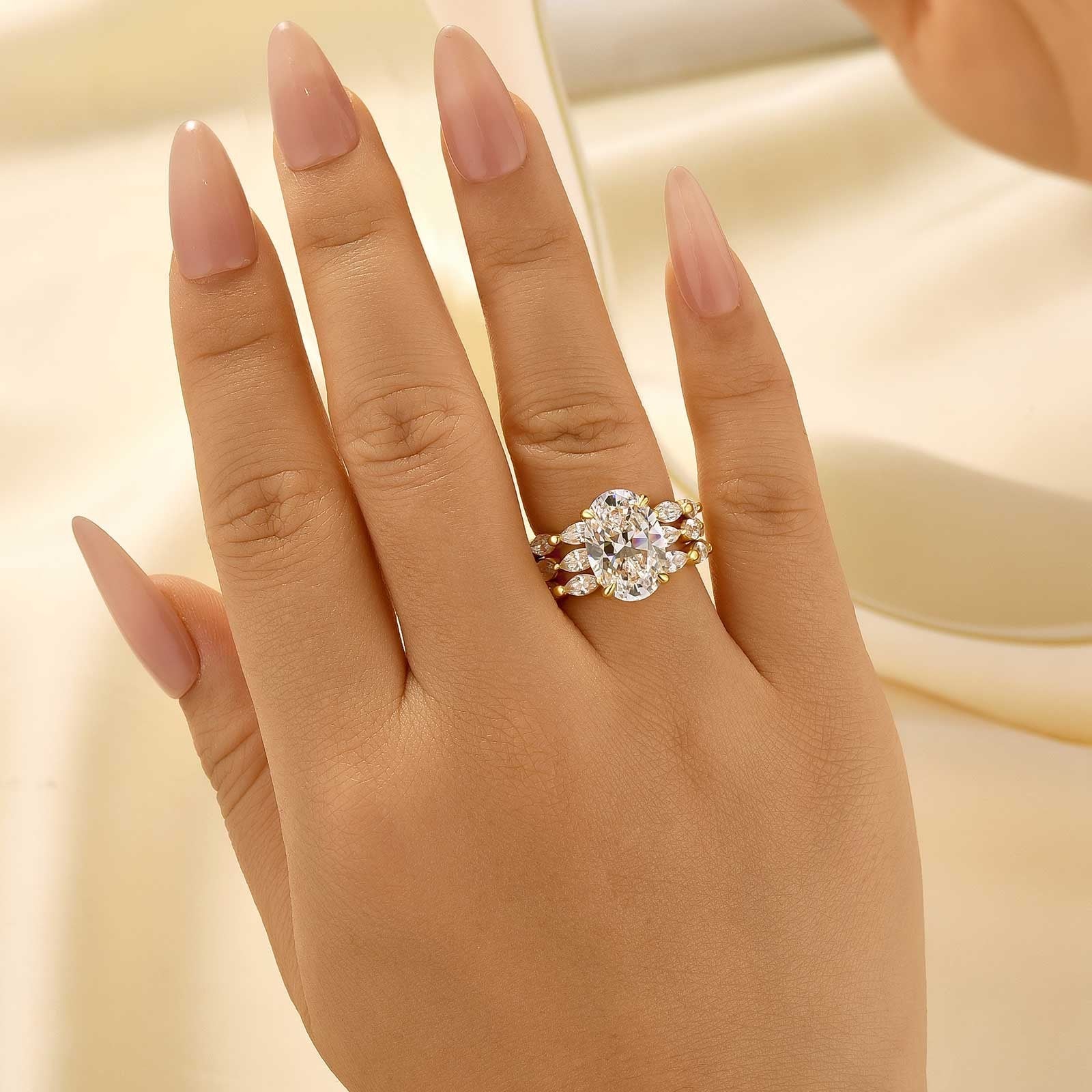 Velirella Unique 4.5Ct Oval&Marquise Cut 3PC Wedding Ring Set In Brass - Velirellajewelry