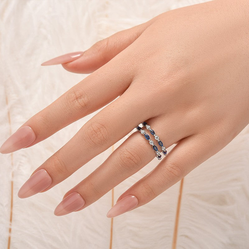 1.0Ct Blue & White Stone Unique Insert Wedding Band Engagement Ring Enhancer - Velirellajewelry