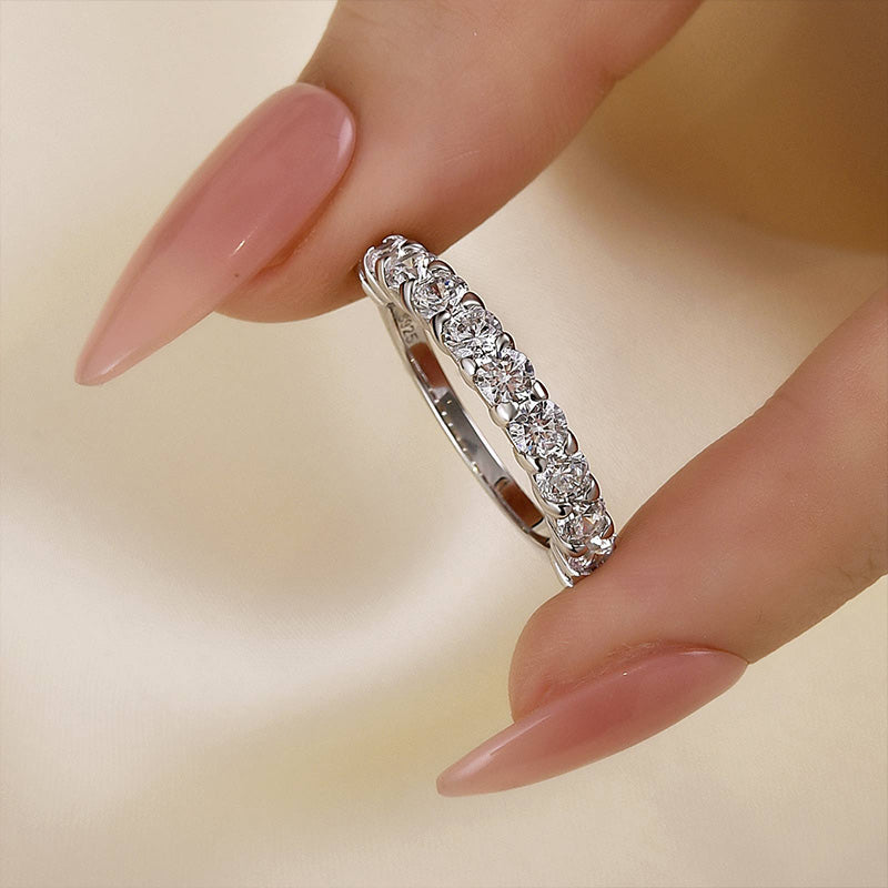 Velirella Classic Half Eternity Round Cut Wedding Band - Velirellajewelry