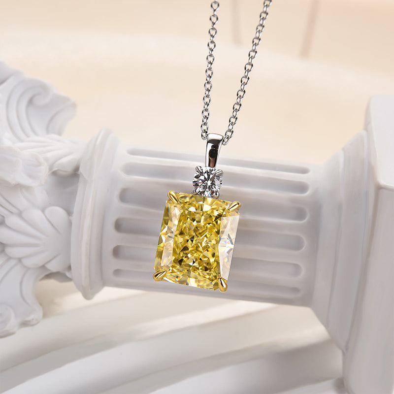 Elegant Yellow Sapphire Radiant Cut Pendant Necklace In Brass - Velirellajewelry