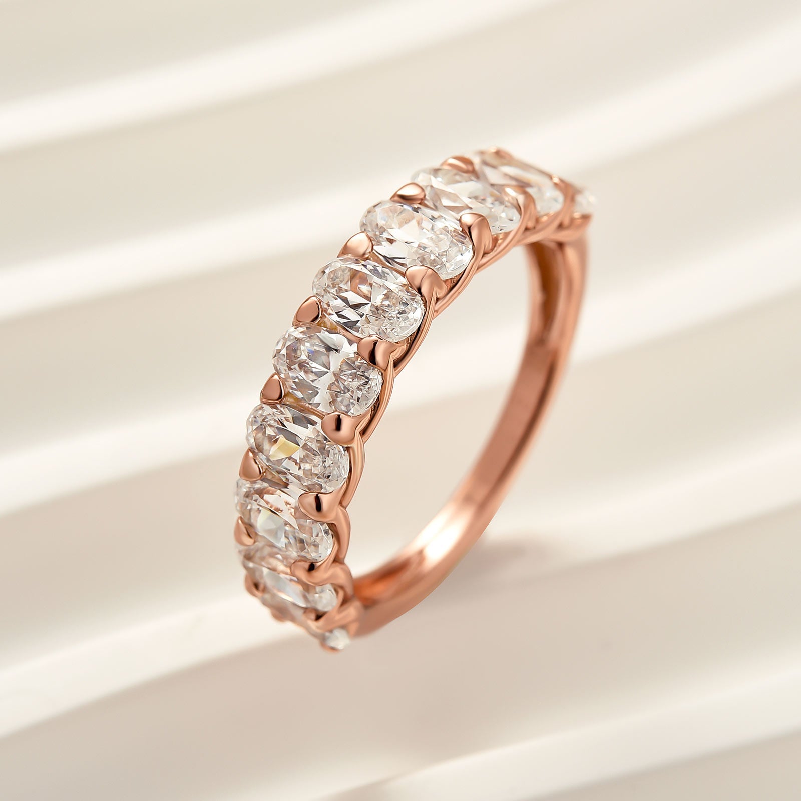 Velirella Half Oval Cut Simulated Diamond Wedding Band In Brass - Velirellajewelry