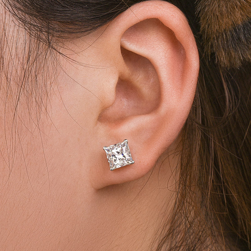 Velirella Classic Moissanite Square Princess Cut Stud Earrings In Brass - Velirellajewelry