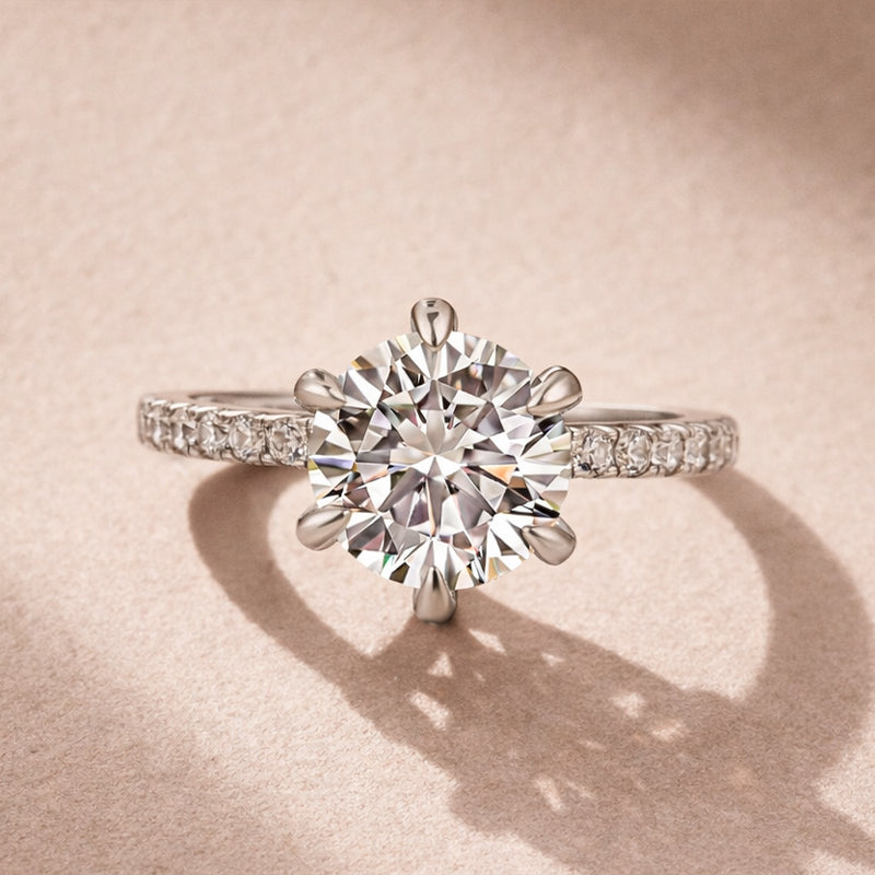 Moissanite 2.0Ct Round Cut 6 Prong Promise Rings For Women - Velirellajewelry