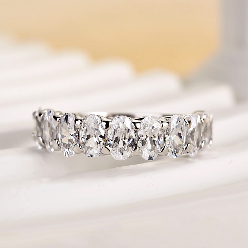 Velirella Half Oval Cut Simulated Diamond Wedding Band - Velirellajewelry