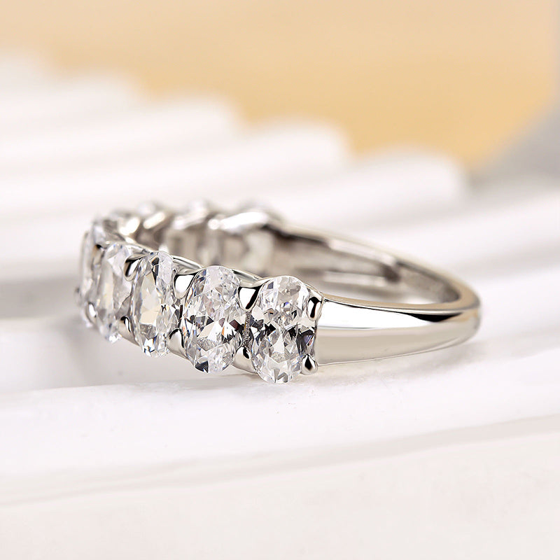 Velirella Half Oval Cut Simulated Diamond Wedding Band - Velirellajewelry