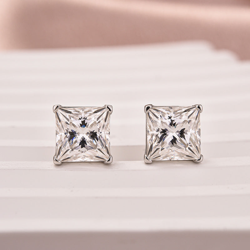 Velirella Classic Moissanite Square Princess Cut Stud Earrings In Brass - Velirellajewelry