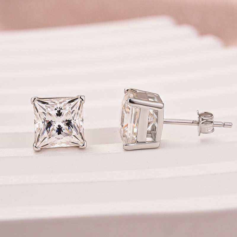 Velirella Classic Moissanite Square Princess Cut Stud Earrings In Brass - Velirellajewelry