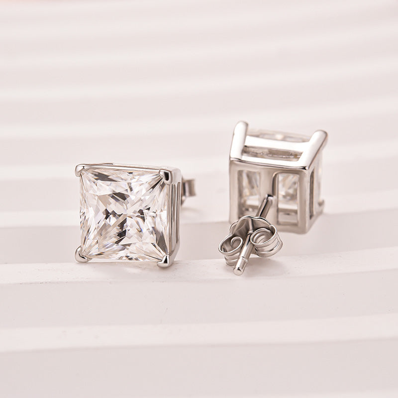 Velirella Classic Moissanite Square Princess Cut Stud Earrings In Brass - Velirellajewelry