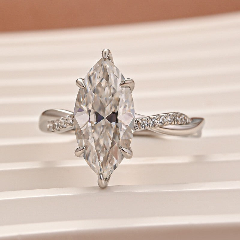 Moissanite 2.0Ct Marquise Cut Twist White Gold Promise Ring For Women - Velirellajewelry