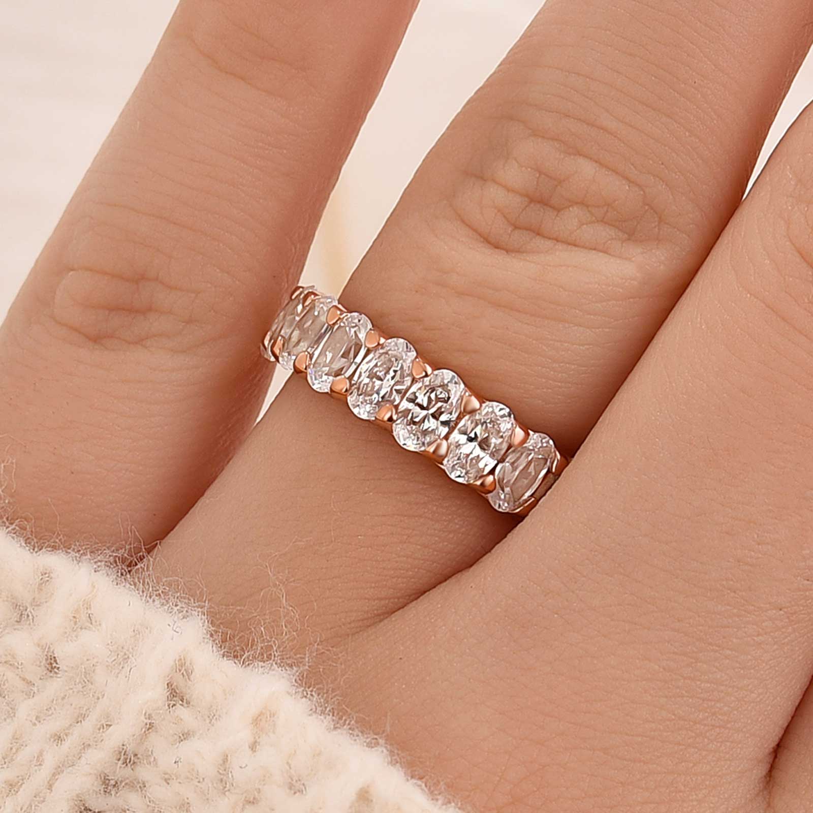 Velirella Half Oval Cut Simulated Diamond Wedding Band In Brass - Velirellajewelry