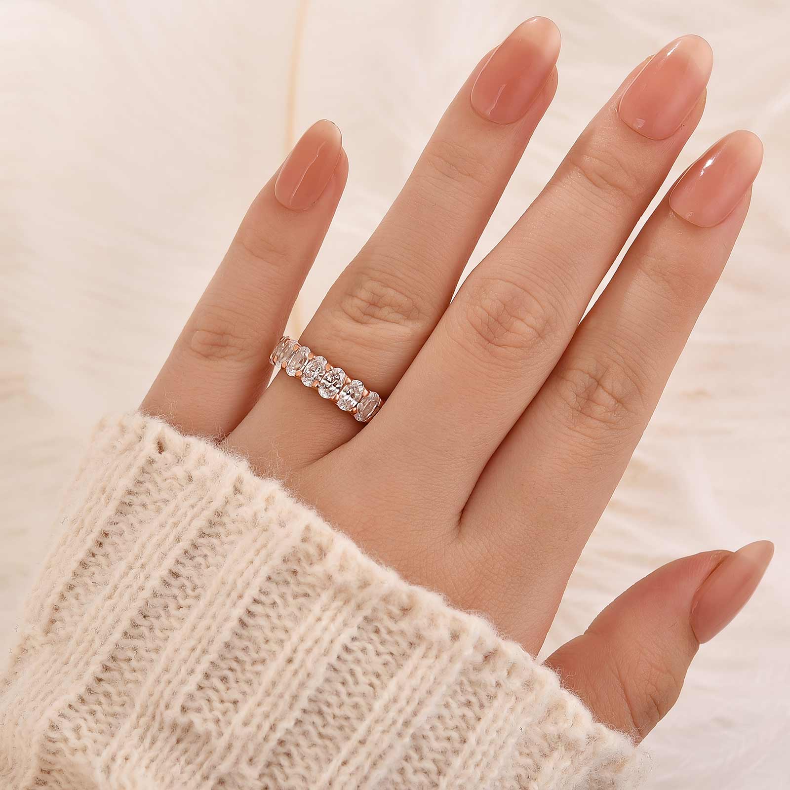 Velirella Half Oval Cut Simulated Diamond Wedding Band In Brass - Velirellajewelry