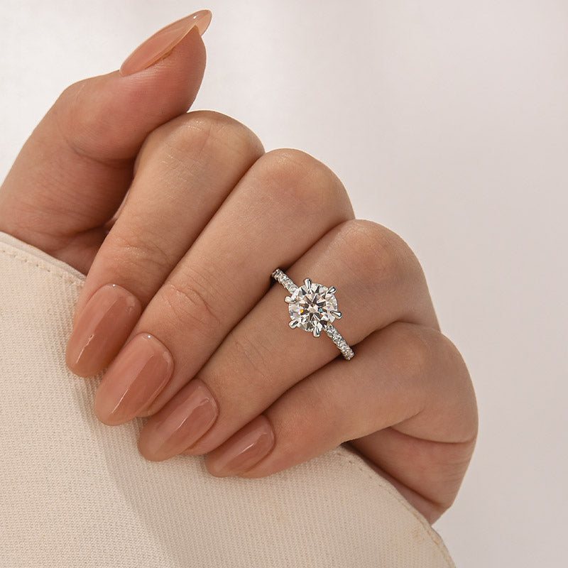 Velirella 2.0~4.0 Carat Moissanite 6 Prong Round Cut Engagement Ring - Velirellajewelry