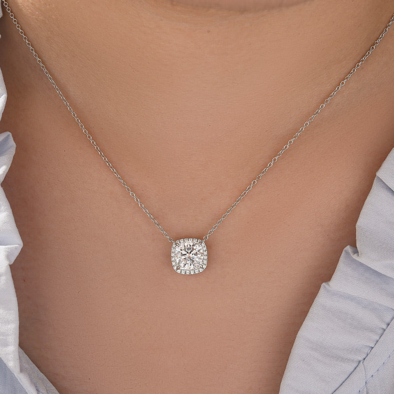Velirella Elegant Halo Cushion Cut Pendant Necklace - Velirellajewelry