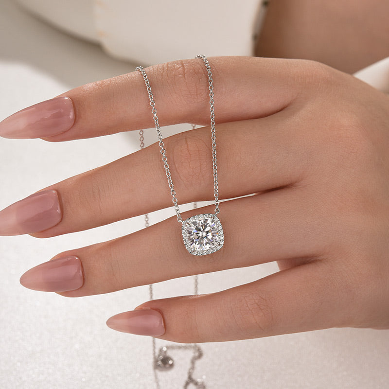 Velirella Elegant Halo Cushion Cut Pendant Necklace - Velirellajewelry