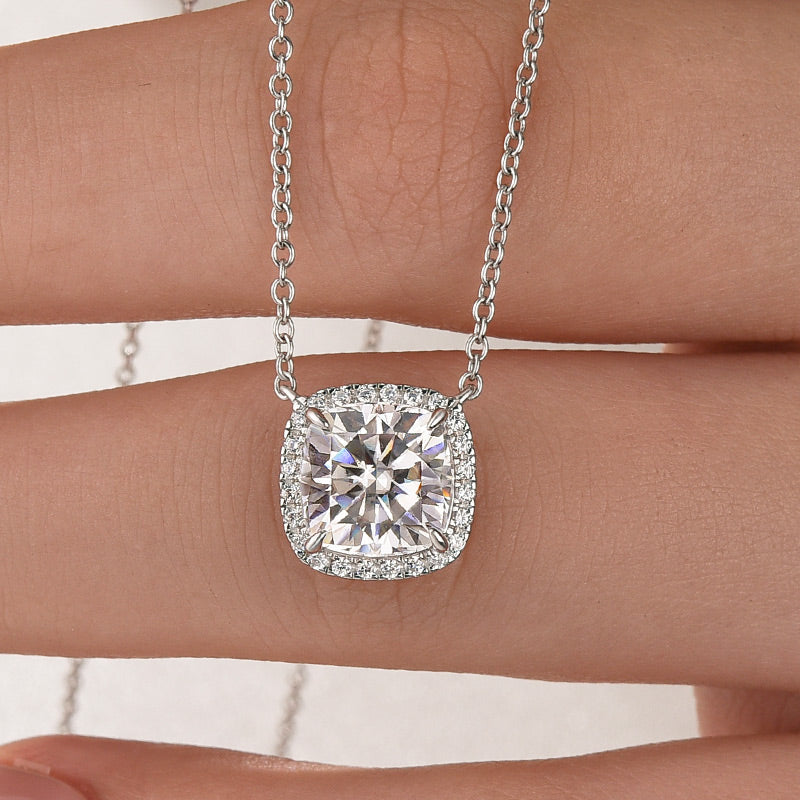 Velirella Elegant Halo Cushion Cut Pendant Necklace - Velirellajewelry