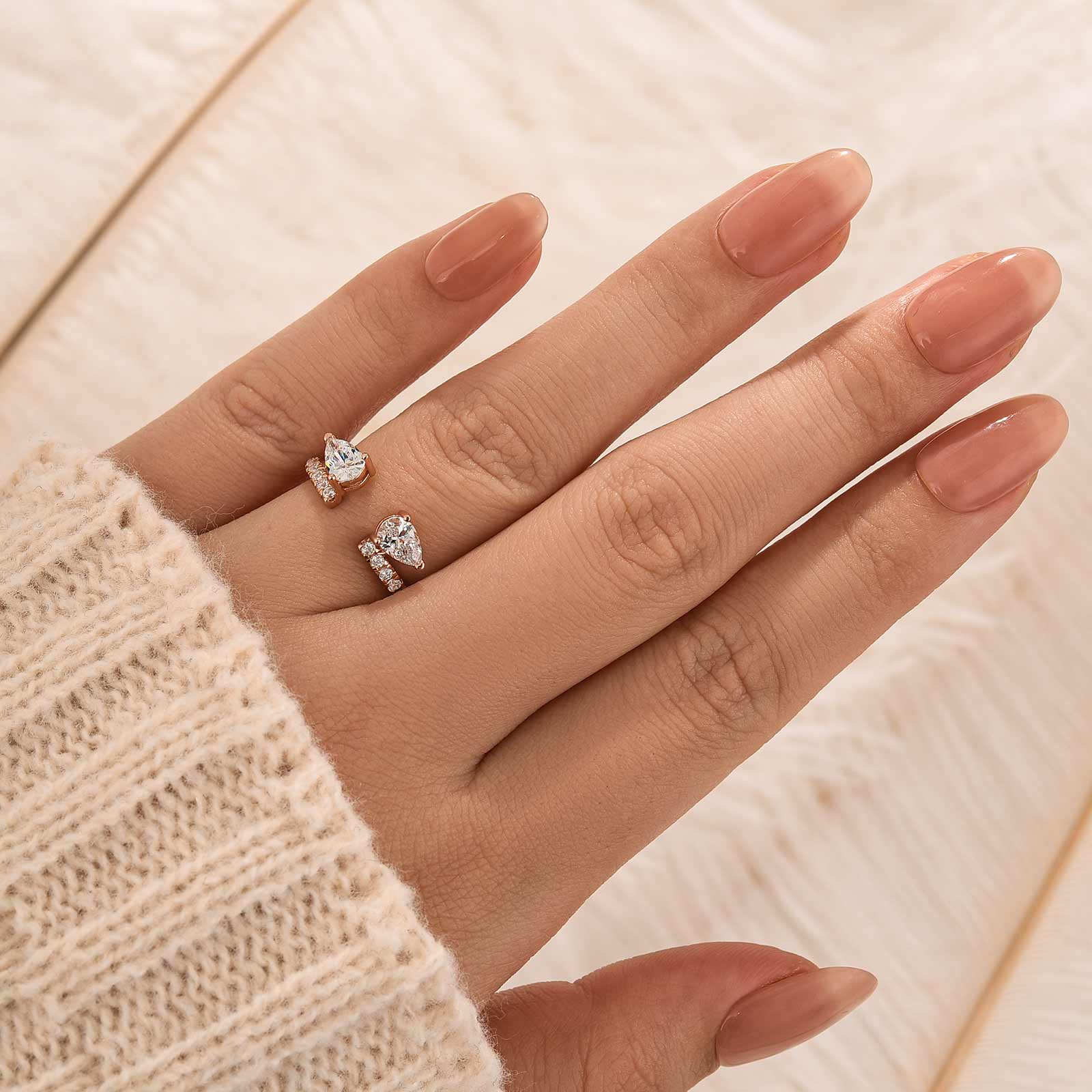 Velirella Classic Pear Cut Open Wedding Band In Brass - Velirellajewelry