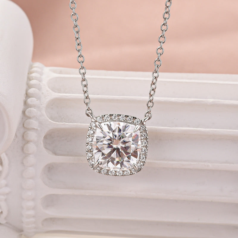 Velirella Elegant Halo Cushion Cut Pendant Necklace - Velirellajewelry