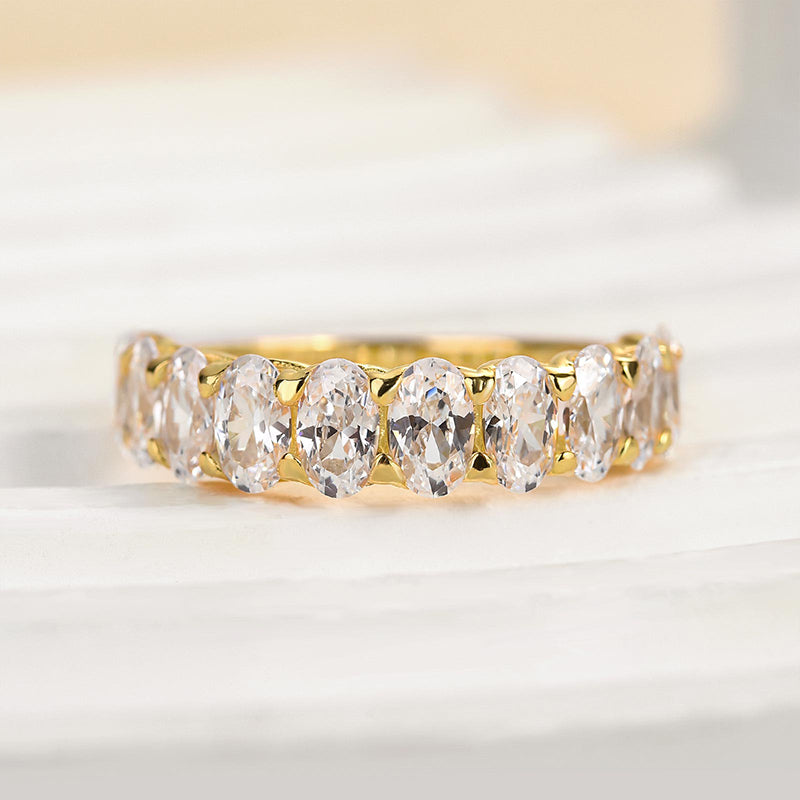 Velirella Half Oval Cut Simulated Diamond Wedding Band - Velirellajewelry