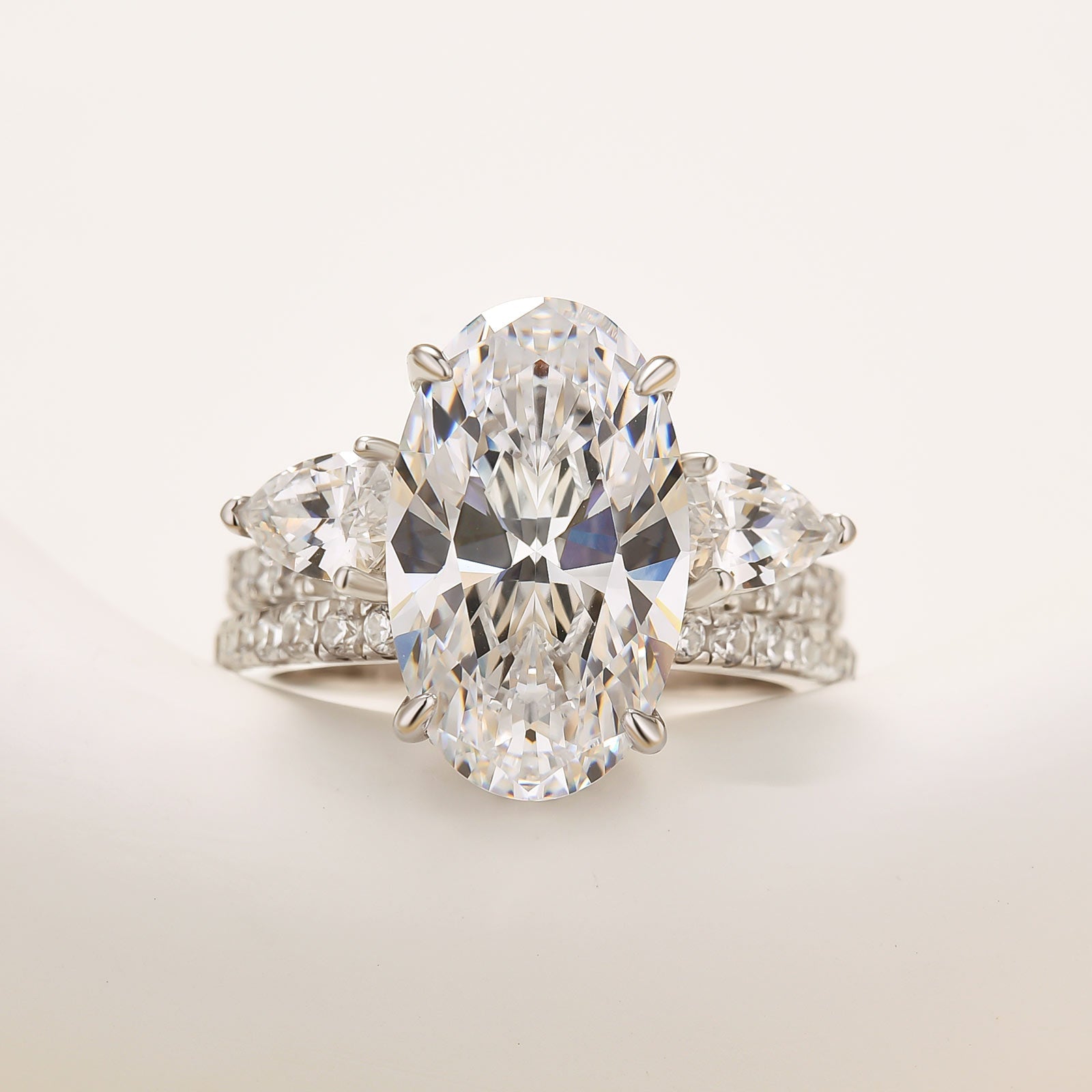 Brass 2PC 5.0Ct Oval Cut Engagement Ring with Enhancer Pear Cut Wedding Band - Velirellajewelry