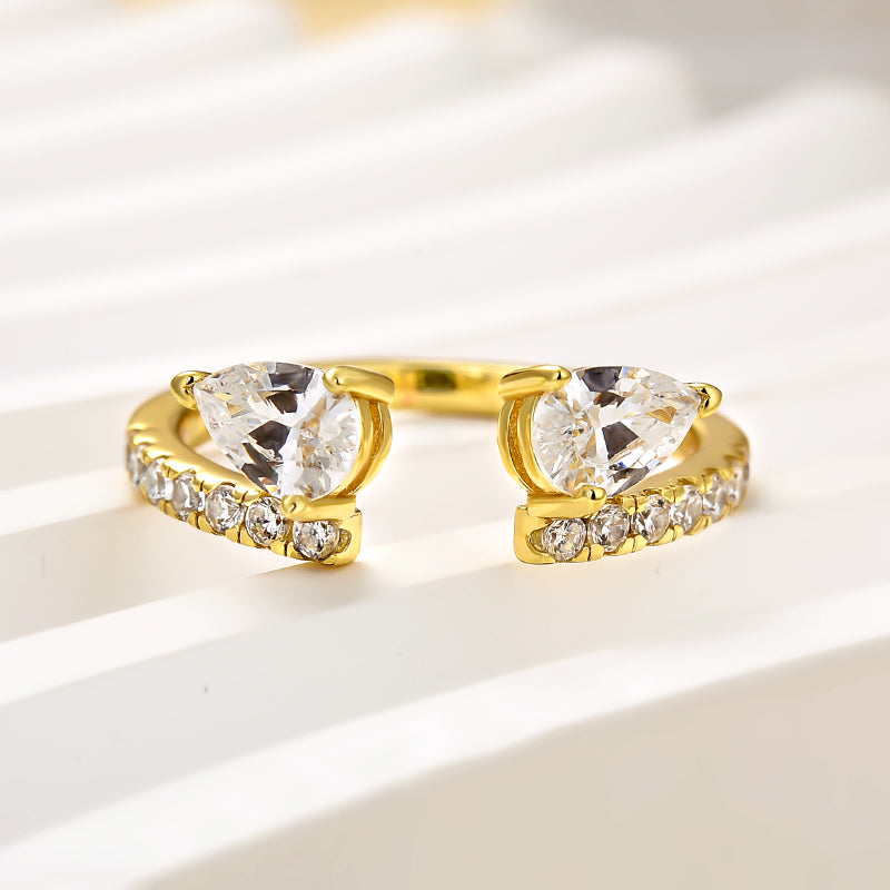 Velirella Classic Pear Cut Yellow Gold Open Wedding Band In Brass - Velirellajewelry
