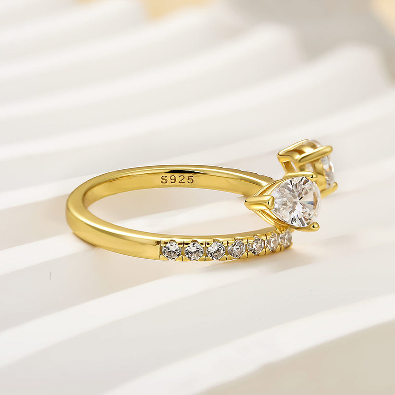 Velirella Classic Pear Cut Yellow Gold Open Wedding Band In Brass - Velirellajewelry