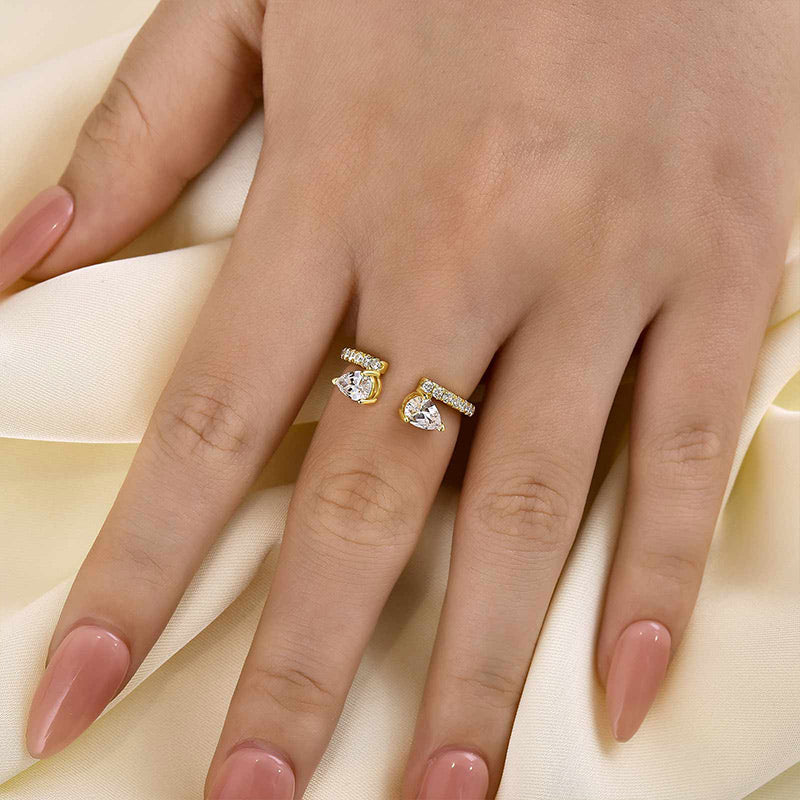 Velirella Classic Pear Cut Yellow Gold Open Wedding Band In Brass - Velirellajewelry