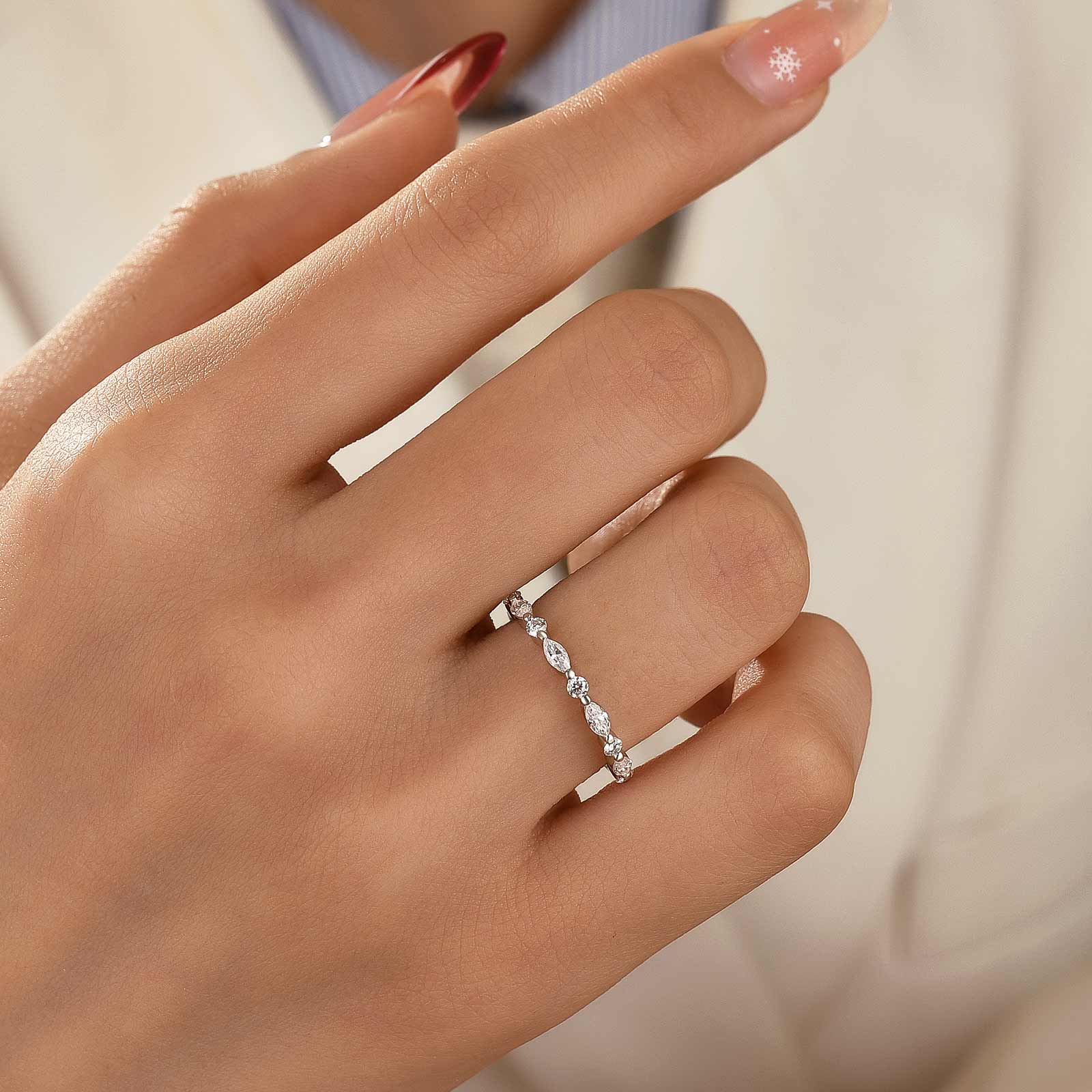 Velirella Moissanite 0.55Ct Marquise&Round Wedding Band In Brass - Velirellajewelry