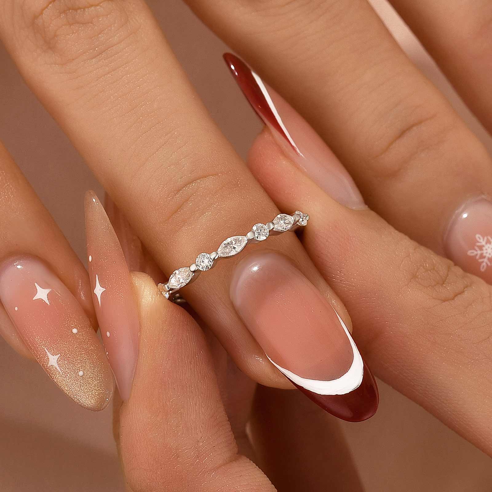 Velirella Moissanite 0.55Ct Marquise&Round Wedding Band In Brass - Velirellajewelry