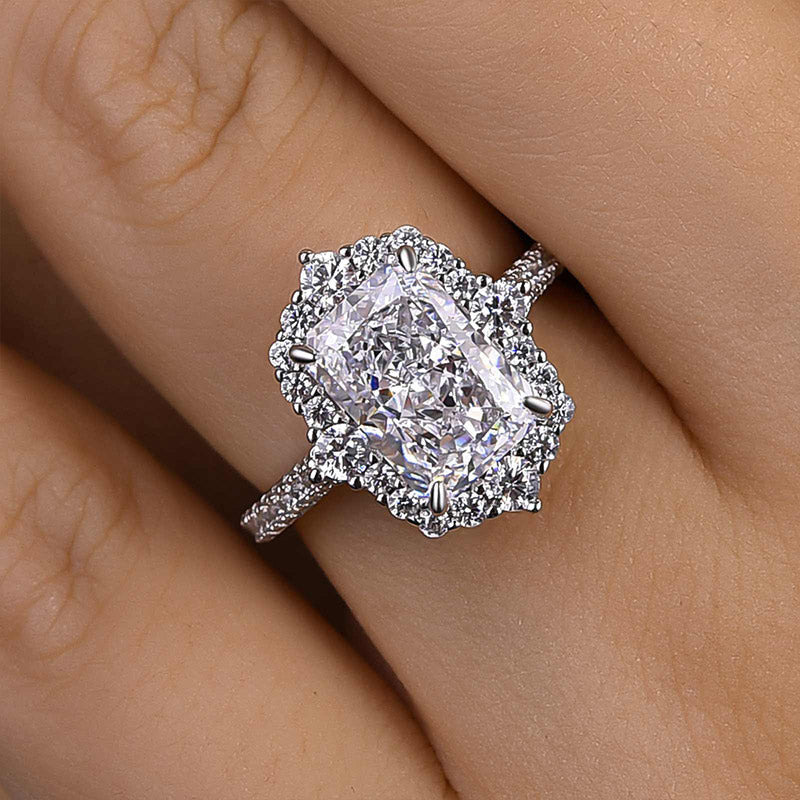 Velirella Gorgeous Halo Radiant Cut Simulated Diamond Engagement Ring In Brass - Velirellajewelry