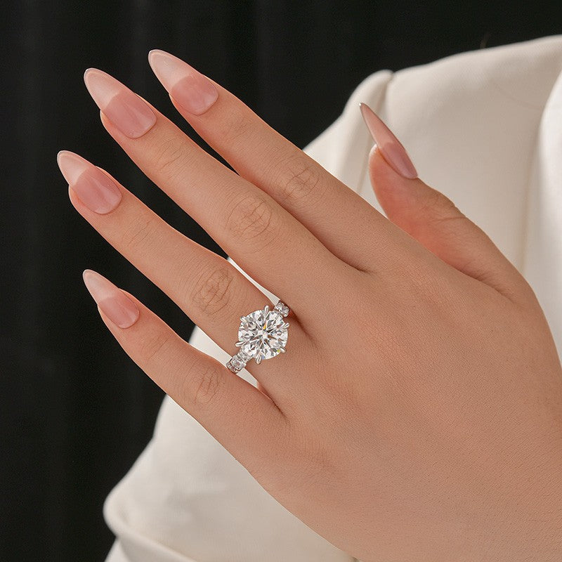 Moissanite 6.0Ct Round Cut Luxe Engagement Ring Travel Rings In Brass - Velirellajewelry