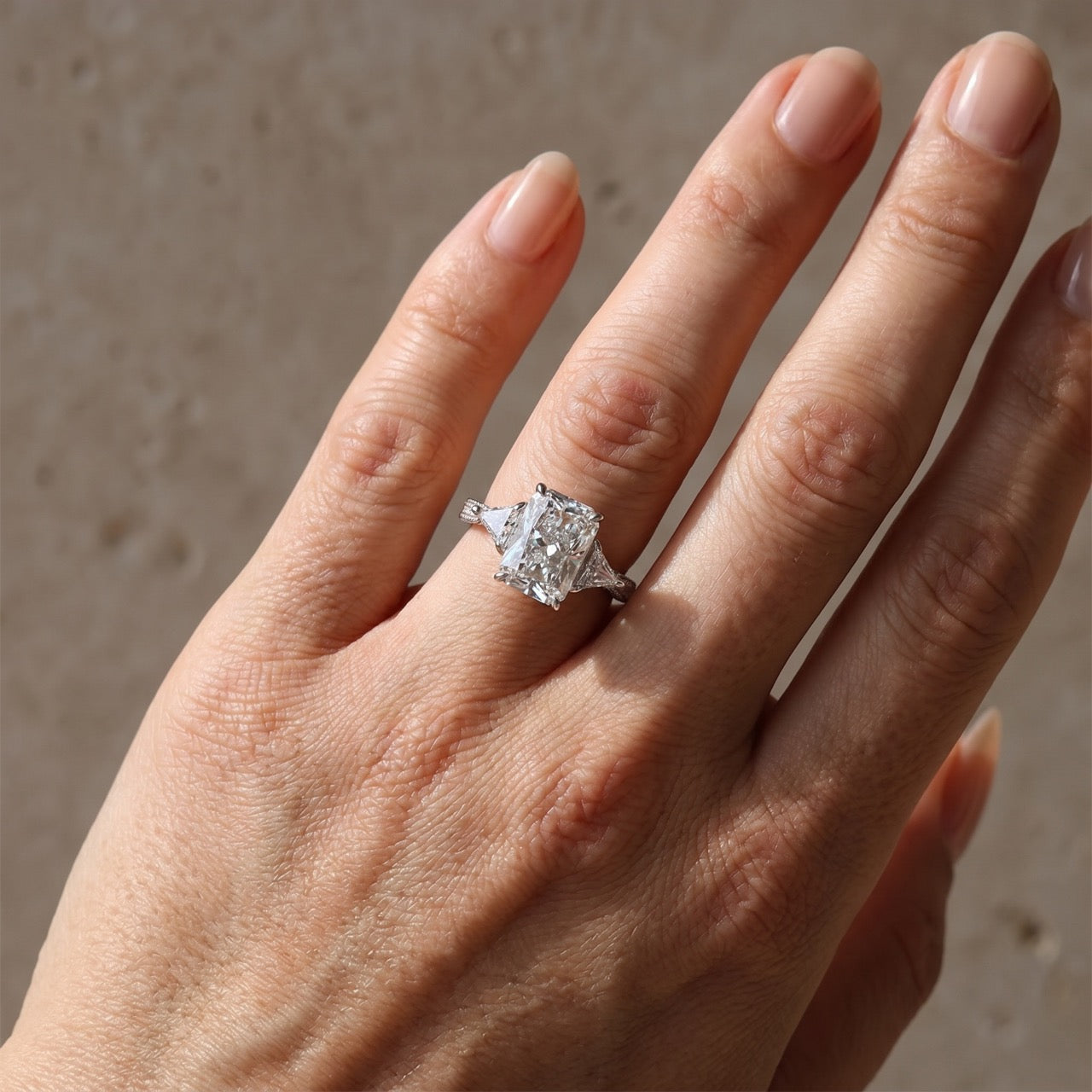  Three Stone 5.0 Carat Radiant Cut Hidden Halo Ring For Everyday Wear