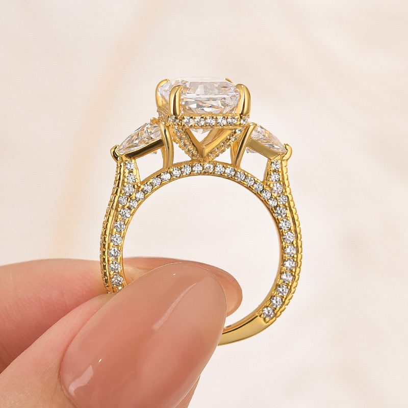 5.0 Carat Radiant Cut Three Stone Engagement Ring With Hidden Halo - Velirellajewelry