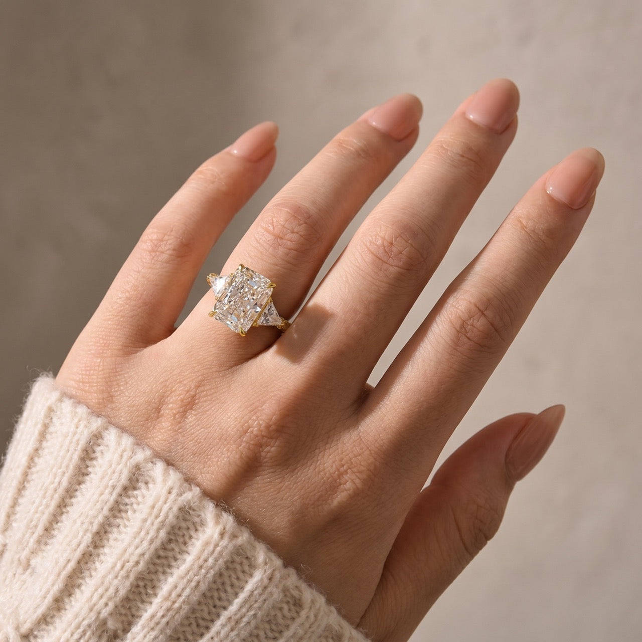  Three Stone 5.0 Carat Radiant Cut Hidden Halo Ring For Everyday Wear