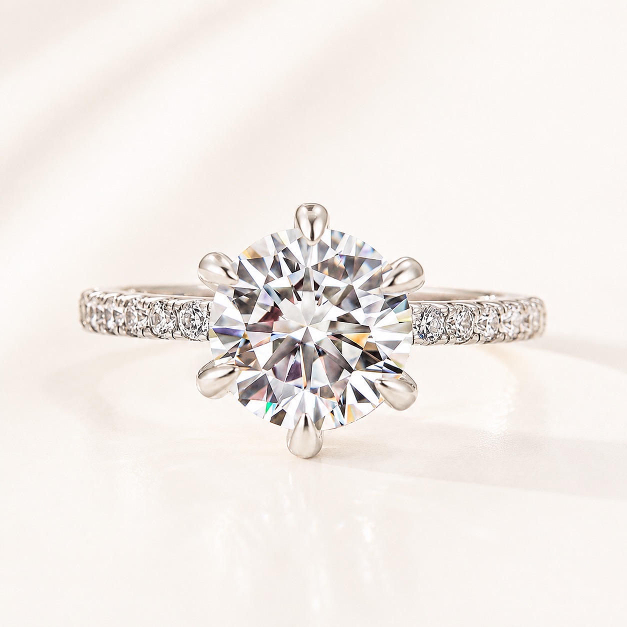 Moissanite 2.0/3.0 Carat 6 Prong Round Cut Ring For Daily Wear Date Ring