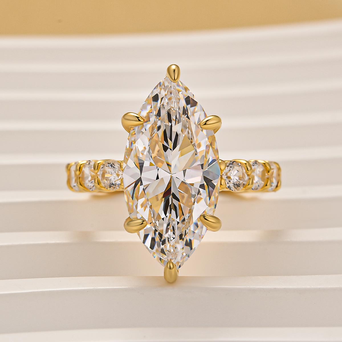 6.0 Carat Marquise Cut Engagement Ring Full Simulated Diamond In Brass - Velirellajewelry