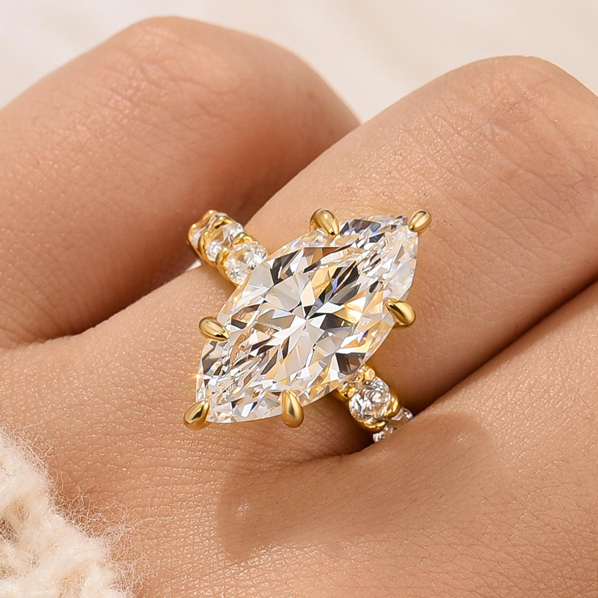 6.0 Carat Marquise Cut Engagement Ring Full Simulated Diamond In Brass - Velirellajewelry