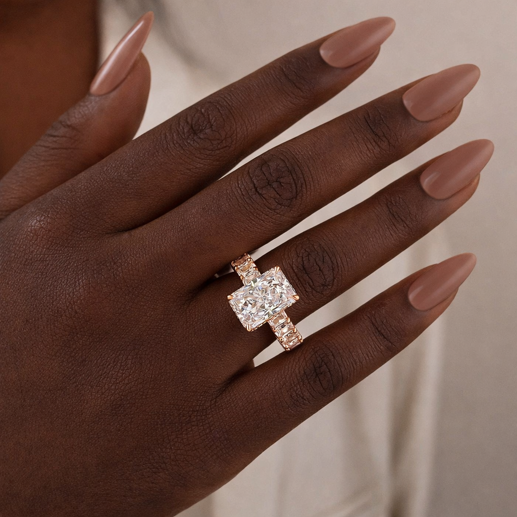 5.0Ct Radiant Cut Hidden Halo Luxe Engagement Ring In Brass - Velirellajewelry