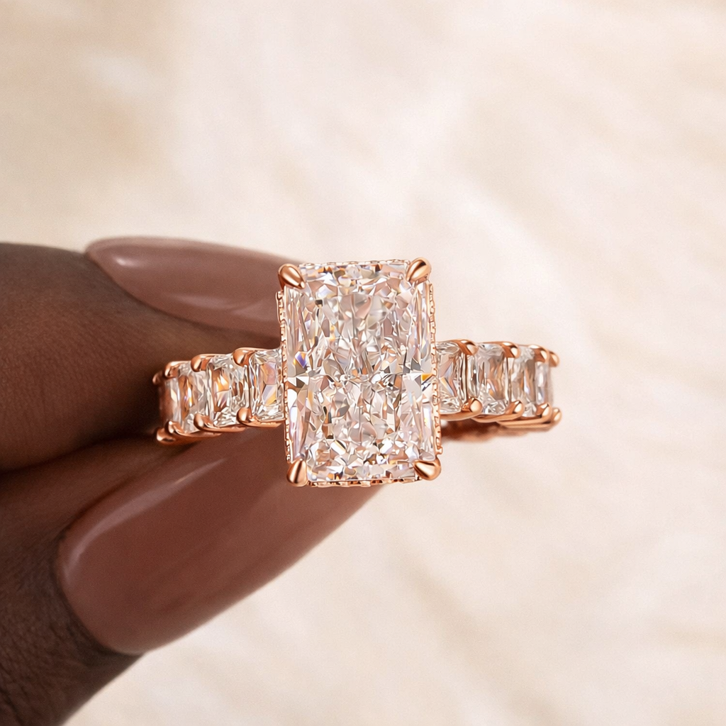 5.0Ct Radiant Cut Hidden Halo Luxe Engagement Ring In Brass - Velirellajewelry